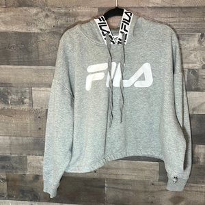 Gray With White Cropped Fila Hoodie